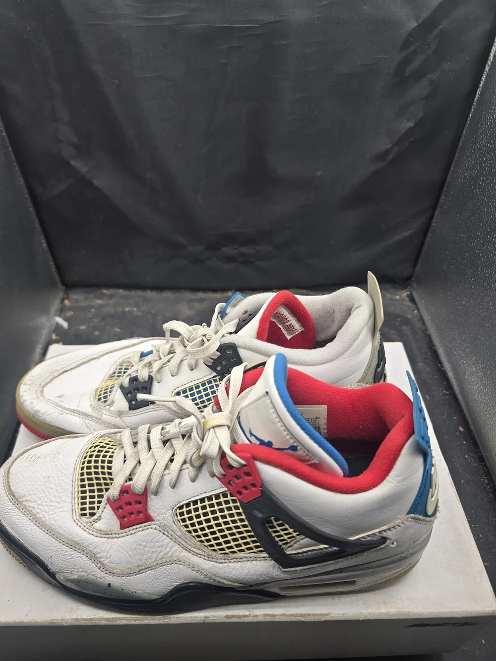 Jordan Low-Top Sneakers in White, Red, Gray with Gold Accents‎